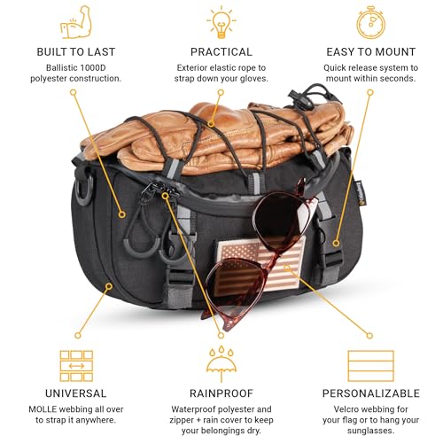 Odinsberg Multifunctional Bicycle & Motorcycle Handlebar Bag, 3L Water Resistant, Compatible with Most Handlebar Types, Black