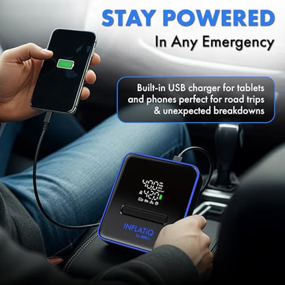 INFLATiQ by RIMiQ Tire Inflator Blue - Powerful, Award-Winning QWIKFLOW Technology with 2 Portable Power Options Included - Strong Vehicle Air Pump for Trucks, Cars, Motorcycles, Bicycles, Balls