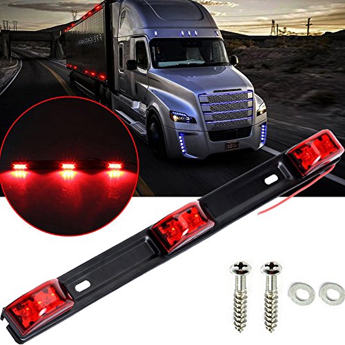 NEW SUN 15" Black Stainless Steel 3 Lights 9 LED Identification Light Bar - 1 Pcs Clearance Red Waterproof, Surface Mount Sealed ID Indicator for Trucks Trailers RVs, Top & Side Mark & Break - color: 1 Pcs Red