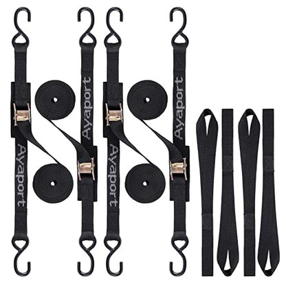 Ayaport Cam Buckle Tie Down Straps 10 feet 2200lbs Break Strength Securing Straps with S Hooks for Motorcycle, Kayak, Car, Truck, Dirt Bike, Pack of 4 - size: Cam Buckle-1"x10\' black