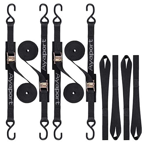 Ayaport Cam Buckle Tie Down Straps 20 feet 2200lbs Break Strength Securing Straps with S Hooks for Motorcycle, Kayak, Car, Truck, Dirt Bike - size: Cam Buckle-1"x20\' black