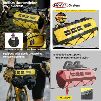 Rhinowalk Bike Handlebar Bag 2.8L Waterproof Front Tube Bag for Road, Gravel, and Mountain Bikes, Cylindrical EVA Frame Pack with Shoulder Strap (Yellow) - color: Yellow