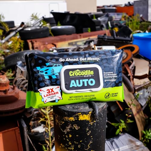 Crocodile Cloth Auto Cleaning Wipes – 600 Count (6 Packs of 100) XL 15" x 10" Heavy-Duty Car Wipes for Engine Degreaser, Detailing, Tires, Tools & DIY Projects - size: 100 Count (Pack of 6)