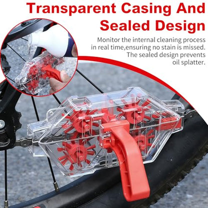 DKE&YMQ Bike Chain Cleaner Kit - Transparent bicycle chain cleaner with large and small brush tool, Deep clean chain machine for mountain and road bikes