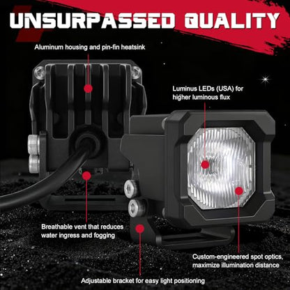 LED Pods, OFFROADTOWN 2inch 50W LED Cubes Driving Lights Pods Bumper Light Ditch Fog Reverse Light for Truck Pickup UTV ATV SUV 4x4 Car Motorcycle - Driving - color: 2inch_White Driving