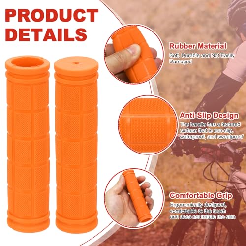 2 Pair Soft Rubber Handlebar Grips, Bicycle Handlebar Grips Bike Handle Bar Wrap Non-Slip 4.5 Inch - Fitting for Mountain Bikes/Road Bicycles/Scooter - color: Orange