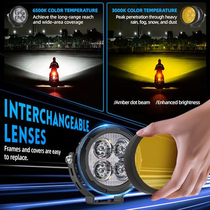 3.5 Inch LED motorcycle auxiliary headlight Amber/white two-tone LED fog lights with 9 modes Includes wiring harness and bracket Compatible for motorcycles, SUV, Truck, ATV - size: Pair 3.5 inch