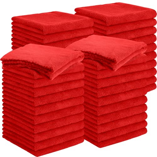 Shimeyao 30 Pcs 12.5 × 12.5 Inch Edgeless Microfiber Plush Towels for Cars Detailing Drying Wash Polishing Absorbent Cleaning Cloths, 500 GSM (Red) - color: Red, size: 12.5 × 12.5 Inch