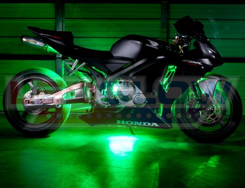 LEDGlow 6pc Advanced Green LED Motorcycle Accent Neon Underglow Lighting Kit - 4 Patterns - 4 Brightness Levels - 6" Flexible Light Strips - Includes Waterproof Control Box & 2 Wireless Remotes