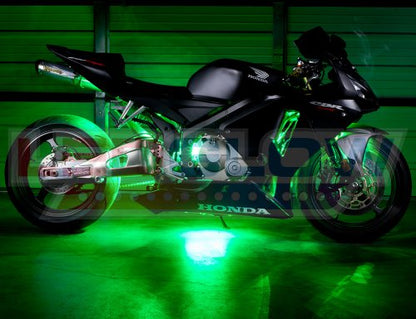 LEDGlow 6pc Advanced Green LED Motorcycle Accent Neon Underglow Lighting Kit - 4 Patterns - 4 Brightness Levels - 6" Flexible Light Strips - Includes Waterproof Control Box & 2 Wireless Remotes
