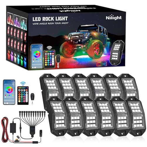 Nilight RGB LED Rock Lights Kit 12 PCS 18LED Wide Angle Wheel Well Light with Remote & Bluetooth App Dual Control Multi Modes Underglow Multicolor Neon Pod for ATV UTV SUV Offroad Truck RZR Boat - color: RGB 18LED, size: 12 Pods