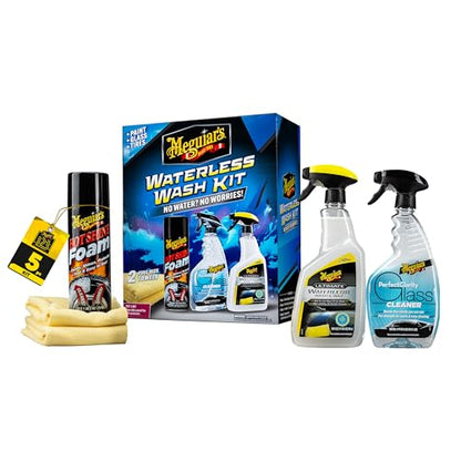 Meguiar's Waterless Wash Kit - This Premium Car Detailing Kit Gently Removes Dirt and Grime, Adds Shine and Protects Several Surfaces on Your Car Without Water – Get Amazing Results Detailing Anywhere - size: 70 Fl Oz (Pack of 1)