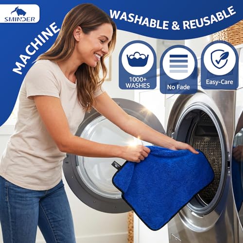 SMINDER 12-Pack Microfiber Cleaning Cloth, Car Drying Towels Car Detailing– XL Microfiber Towels for Cars, Trucks (15.7" x 15.7"), Ultra-Absorbent, Streak-Free, Scratch-Free, No Water Spots - color: Blue