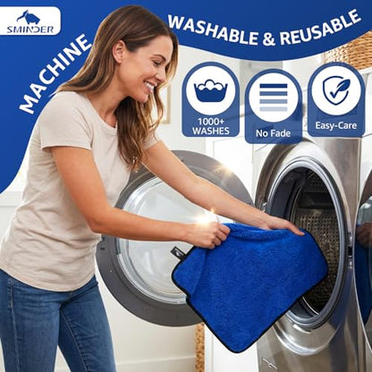 SMINDER 12-Pack Microfiber Cleaning Cloth, Car Drying Towels Car Detailing– XL Microfiber Towels for Cars, Trucks (15.7" x 15.7"), Ultra-Absorbent, Streak-Free, Scratch-Free, No Water Spots - color: Blue