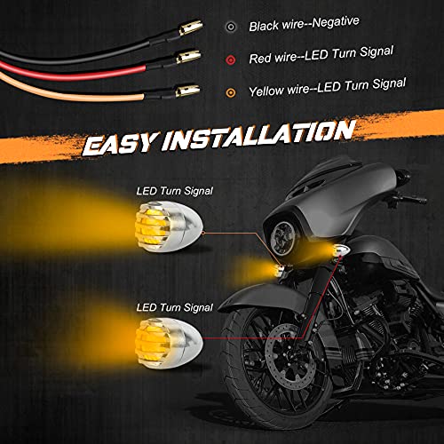 NTHREEAUTO Universal Motorcycle Blinkers Bullet LED Turn Signals Indicator Front Compatible with Harley Dyna, Honda Shadow, Kawasaki Vulcan, Yahama, Bobber, Suzuki 12V Motorbikes - color: Chrome/Amber