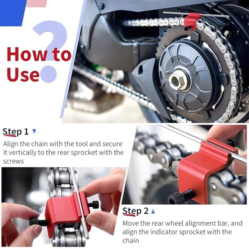 ATV Chain Alignment Tool, Aluminum Motorcycle Sprocket Chain Tensioner Adjustment, UTV Quick Accurate Alignment Tool Accessories, Universal for Dirt Bike Snowmobile Scooter (Red) - color: Red