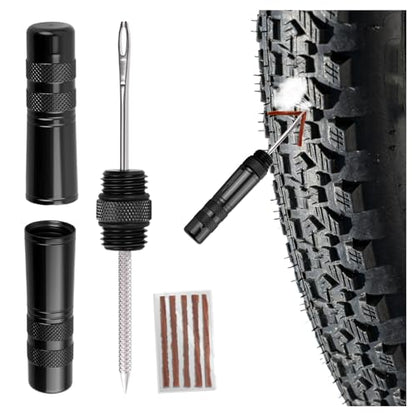 New Tire Repair Kits with 5 Tire Plugs,Dual-Ended Tubeless Bike Tires Repair Kit with Reamer & Insertion Fork,Portable Flat Tires Repairs Kit for Mountain Road Bicycle/Autos