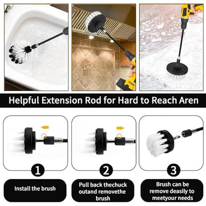 8 Pcs Drill Brush Attachment Set, Power Cleaning Scrub Brush Kit with Extend Long Attachment, All Purpose Drill Scrub Brushes for Car, Grout, Floor, Tub, Bathroom and Kitchen (White) - color: White