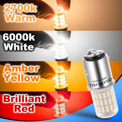 Heifymi DC12-24V 1157 Led Brake Light Bulb, BAY15D 7528 2057 2357 3 Watt Super Bright 6000K Xenon White LED Replacement Backup Reverse Daytime Running Light for Car Camper RV Trailer Boat, 2 Pack - color: 6000K Daylight White, size: BAY15D