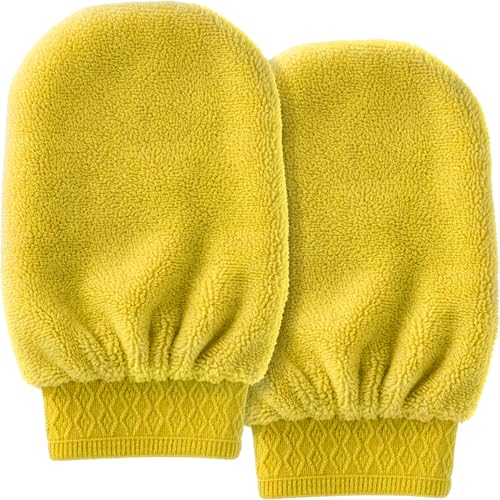 DecorRack 2 Pack Microfiber Cleaning Mitts for Dusting, Washing Cars, Windows, Furniture, and Household Surfaces, Lint-Free & Reusable,Yellow (Pack of 2) - color: Yellow