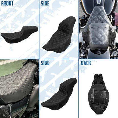 One-Piece Driver Passenger Seat Motorcycle 2-up Seat Fit for Harley Touring Electra Glide Road King Road Glide Street Glide 2009-2023 (Black Stitching) - color: Black Stitching Without Backrest