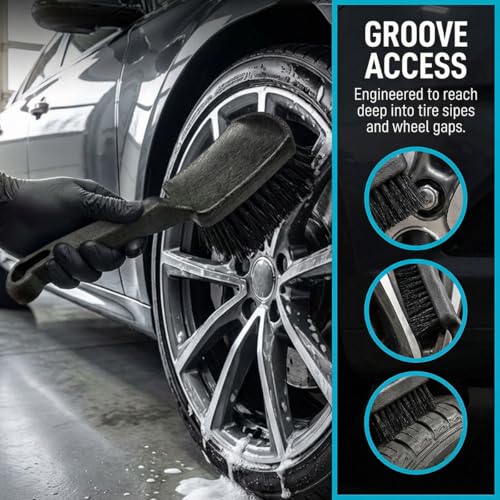 Car Wheel Wash Brush, Soft Bristle Non-Scratch Automotive Tire Cleaning Brush with Short Handle, Universal Vehicle Rim Detailing Tool Accessories for RV, SUV, Truck, Motorcycle(1PC) - size: 1PC
