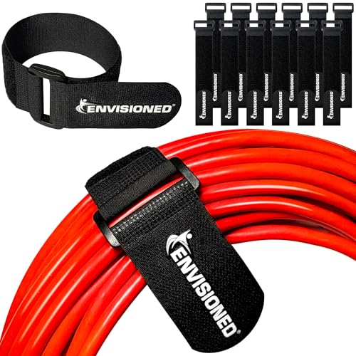 Reusable Cinch Straps 1" x 20" - 12 Pack, Multipurpose Quality Hook and Loop Securing Straps (Black) - Plus 2 Free Bonus Reusable Cable Ties - size: 1" x 20"