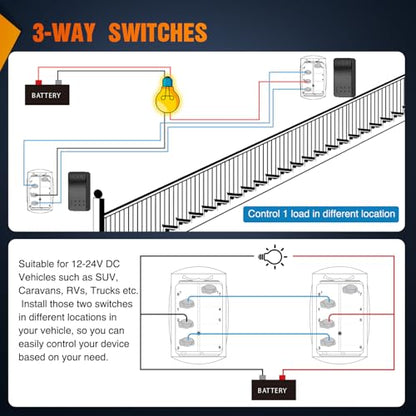 Nilight 3 Way Switch On Off Toggle Rocker Control a Single Load from Two Separate Locations 12V 24V Waterproof 3-Way Switches for RV Camper Can-Am ATVs UTVs Cars Trucks - color: 3-Way Switch 2PCS