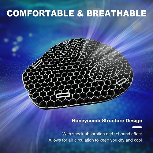 Motorcycle Gel Seat Cushion, 3D Honeycomb Shock-Absorbing, Hollow and Breathable, Hel Material is Compressive, Non-Breaking, Non-Hardening, Soft and Comfortable (Plush)
