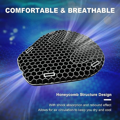 Motorcycle Gel Seat Cushion, 3D Honeycomb Shock-Absorbing, Hollow and Breathable, Hel Material is Compressive, Non-Breaking, Non-Hardening, Soft and Comfortable (Plush)