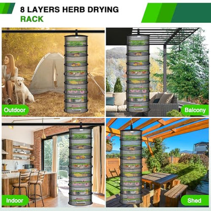Yesker 8 Layer Herb Drying Rack Hanging Mesh Foldable Plant Drying Racks 24" w Green Zipper Pruning Shears Gloves Dryer Hanging Rack for Herbs Seed Bud Fruit Clothes Grow Tent Closets Garden Outdoor - size: 8 Layers Fluorescent Green & Black