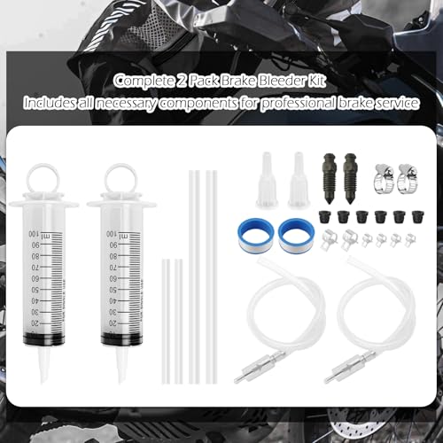 2 Pack Brake Bleeder Kit,Brake Fluid Bleeder Kit with Brakes Bleeders Hose One Way Check Valve & 100ml Syringe,Universal Hydraulic Brakes System Bleeding Tools for Car Motorcycle