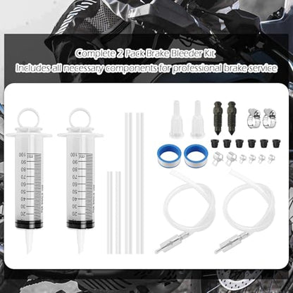 2 Pack Brake Bleeder Kit,Brake Fluid Bleeder Kit with Brakes Bleeders Hose One Way Check Valve & 100ml Syringe,Universal Hydraulic Brakes System Bleeding Tools for Car Motorcycle