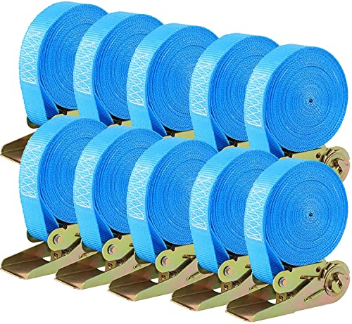 TLGREEN 10 Pcs 1" x 20' Ratchet Staps, Luggage Tie Down Straps, No Hook, Ratchet Strap Heavy Duty,1760 Break Strength Endless Ratchet Straps, Tie-Down Straps for Motorcycles, Trailer, Kayak, Blue - color: Blue