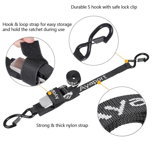 Ayaport Boat Tie Down Straps to Trailer (Stainless Steel Ratchet) 5 Feet, 2400lbs Break Strength Heavy Duty Ratchet Boat Straps, Boat Transom Straps Boat Trailer Accessories for Boating Safety, Black - size: 1" x 5' -Stainless