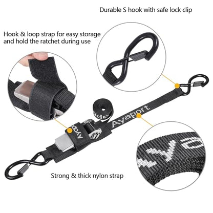 Ayaport Boat Tie Down Straps to Trailer (Stainless Steel Ratchet) 5 Feet, 2400lbs Break Strength Heavy Duty Ratchet Boat Straps, Boat Transom Straps Boat Trailer Accessories for Boating Safety, Black - size: 1" x 5' -Stainless