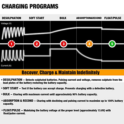 MOTOPOWER MP00205B 12V 1000mA Automatic Battery Charger, Battery Maintainer, Trickle Charger, and Battery Desulfator with Timer Protection - Grey - color: a) - Grey