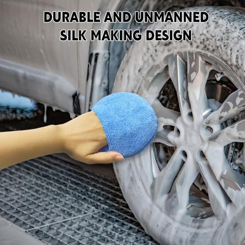10PCS Wax Applicator Pads, Polishing Pad, 5" Diameter Soft Microfiber Polishing Care Foam Sponge with Finger Pocket, Car Buffing & Detail Foam Wax Applicator Sponge for Car Cleaning (Blue) - color: Blue