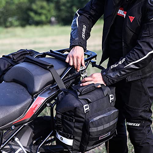 Rhinowalk Motorcycle Saddle Bag Waterproof Motor Pannier Bag Luggage Pack Quick Release Motorbike Side Bag 20L (Black) - color: Black