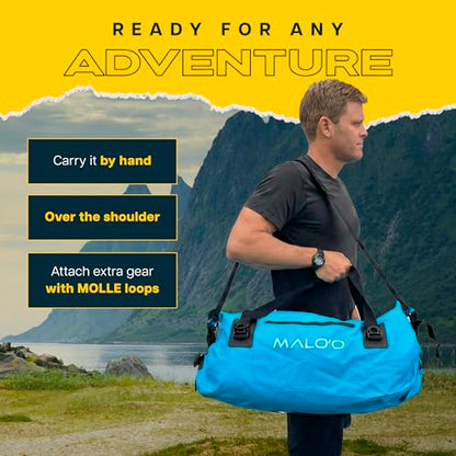 Malo’o Waterproof Dry Duffel, Heavy-Duty Roll Top Waterproof Gear Bag with Shoulder Strap & Molle Loops, Marine Duffel for Kayaking, Boating, Camping, Beach & Travel, Blue, 60L - color: Blue, size: 60L