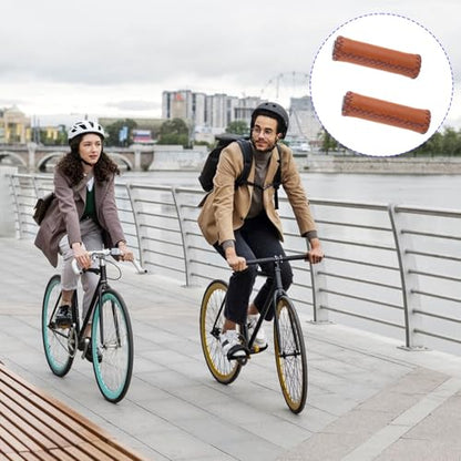 Bike Bicycle Comfort Handlebar Grips Brown Beach Bike Soft Synthetic Leather Handlebar Cover Grips Bar Vinyl Leather Grips Fits Most (7/8") 22.2mm Bicycle Handlebar