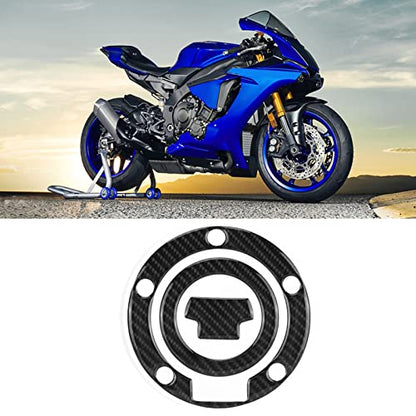 Waterproof Carbon Fiber Motorcycle Gas Tank Cap Sticker, Black Round Single Use Protector for YMH YZF R1, R6, FZ1, FZ6, FZ1000, FJR1300