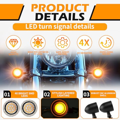DREAMIZER Motorcycle Led Turn Signal Lights 2pcs,Bullet Blinker Motorcycle Front Rear Lights W/Running Light Universal Compatible with Harley Honda Suzuki Triumph Yamaha Bobber Cafe Racer Chopper - color: A-Front/Black shell + yellow-white light