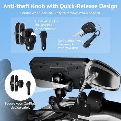 6.25" Wireless Motorcycle CarPlay Screen with Android Auto,Built-in TPMS,IP67 Waterproof Motorcycle GPS Display,OTA Update,Bluetooth Audio,Portrait/Landscape Switch for Riding