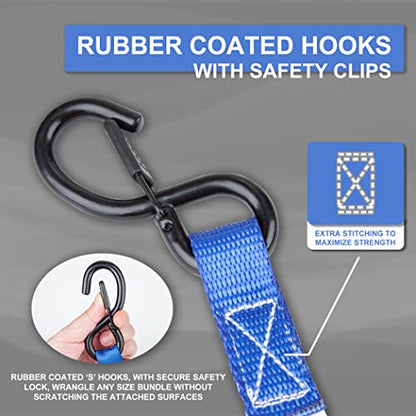 Cartman Ratchet Tie Down Straps 4PK 2,000lb Max Break Strength with Premium 1" x 15' Rachet Tie Downs with Padded Handles, 4PK 1" x 18" Soft Loop for Moving, Securing Cargo - style: 4PK Blue