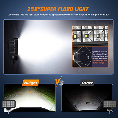 Nilight 4.4 Inch Square Utility LED Work Light W/Integrated Toggle Switch, 2PCS 36W 150° Flood Lamp for Offroad Heavy Equipment Vehicles Truck Tractor Golf Cart Boat ATV UTV - color: 2Pcs 18Led Flood Lights