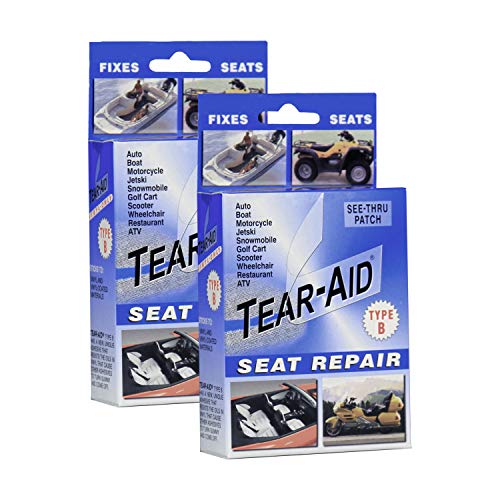 Tear-Aid Vinyl Seat Repair Kit, Type B Clear Patch for Vinyl and Vinyl-Coated Materials, Works On Cars, Motorcycles, Jetski, Boats & More, Blue Box - color: Seat Repair (Pack of 2)