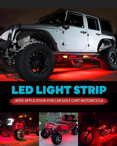 12V Led Light Strip 12.7" Waterproof Red Led Light Strips for Car Golf Cart Motorcycles Truck Boat Led Strip Lights,Pack of 4 - color: Red Led Light Strip