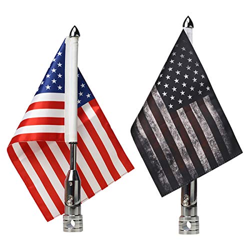 2 PCS Motorcycle Flag Pole with American Flag and Pirate Safety Flag 6.7'' x 10.2'' Foldable 90° Flag Pole Bracket Fit for 1/2'' Tubular Luggage Rack For Harley Touring Spring Honda Goldwing etc. - color: US Flag+Pirate Safety Flag