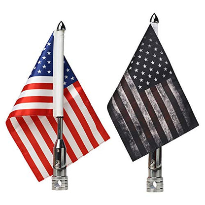 2 PCS Motorcycle Flag Pole with American Flag and Pirate Safety Flag 6.7'' x 10.2'' Foldable 90° Flag Pole Bracket Fit for 1/2'' Tubular Luggage Rack For Harley Touring Spring Honda Goldwing etc. - color: US Flag+Pirate Safety Flag